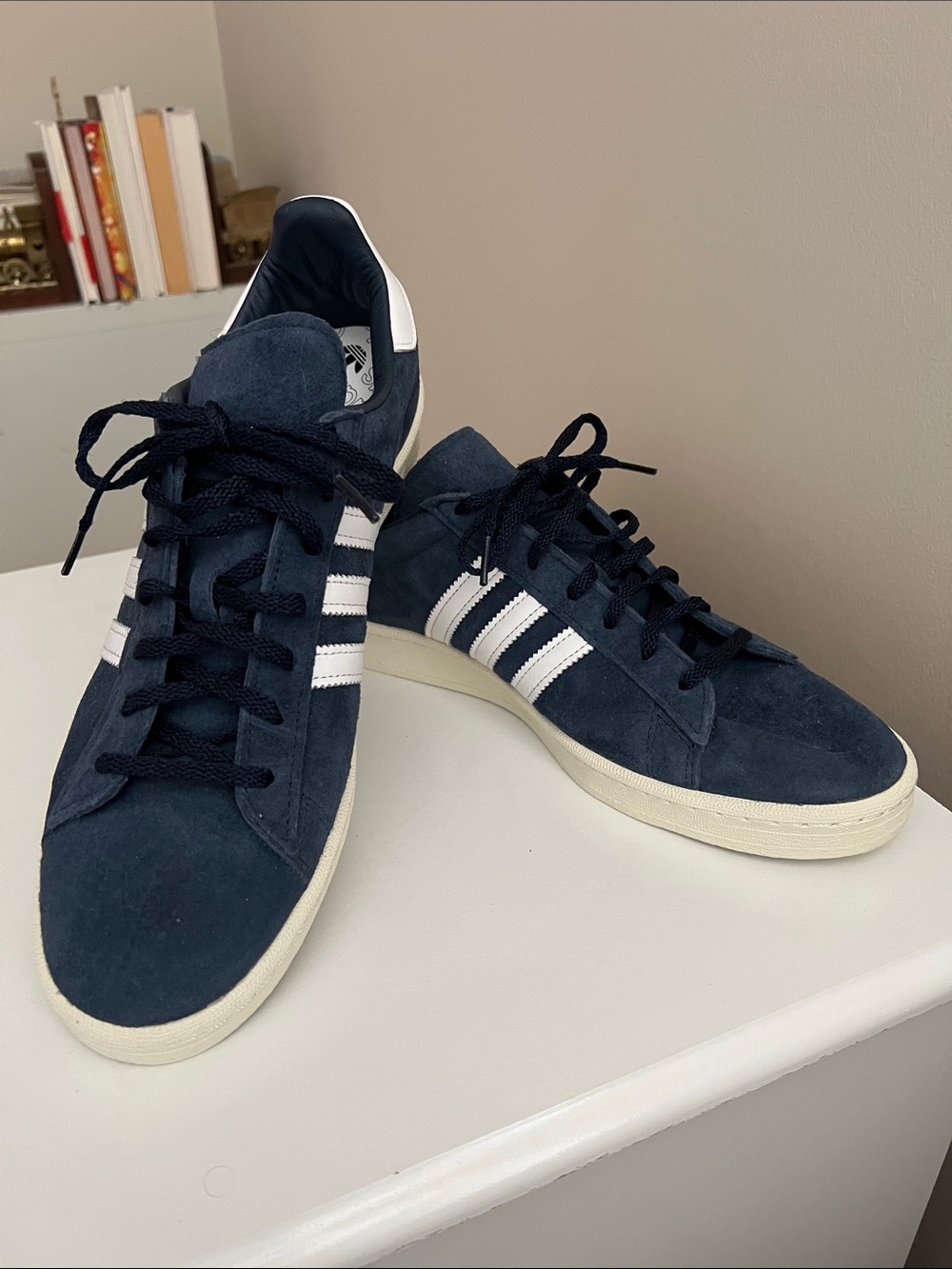 adidas Navy Suede Sneakers with White Stripes